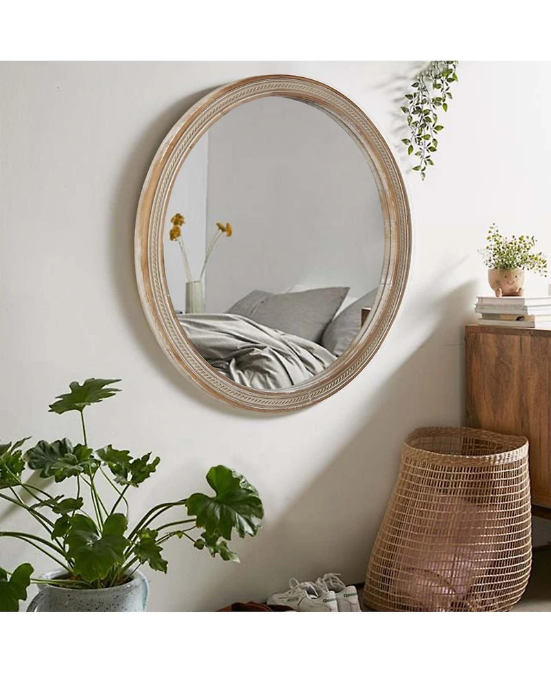 Laoties 23.6" Round Wall Mirror, Rustic Bathroom Vanity Mirror for Living Room, Bedroom and Entryway