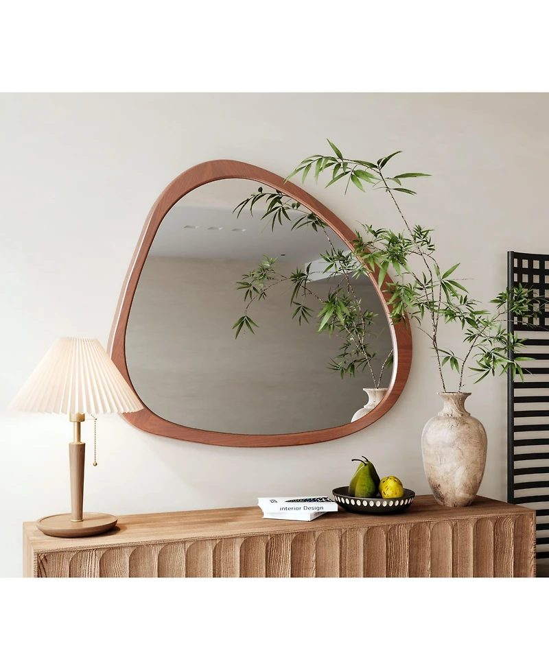 Laoties 45" Asymmetrical Solid Pine Wood Wall Mirror, Large Decorative Mirror for Living Room