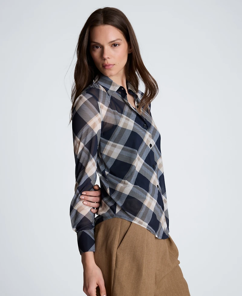Kenneth Cole Women's Button-Front Mesh Shirt