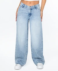 Celebrity Pink Women's Mid-Rise Wide-Leg Slouchy Jeans
