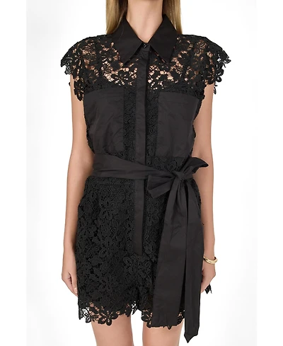 endless rose Women's lace tie waist romper