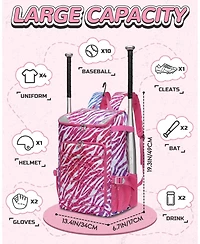 Furlihong Zebra Print Baseball and Softball Gear Backpack for Ages 8-14 – Youth Bat Bag with Ventilated Shoe Compartment for Players' Stuff