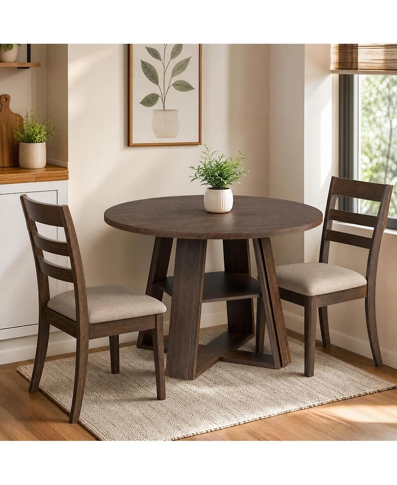 homfan 43.3 Inch Round Dining Table for 2 to 4, Pedestal Base with Storage Shelf, Space Saving for Apartment, Table Only