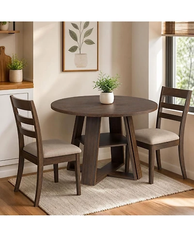 homfan 43.3 Inch Round Dining Table for 2 to 4, Pedestal Base with Storage Shelf, Space Saving for Apartment, Table Only