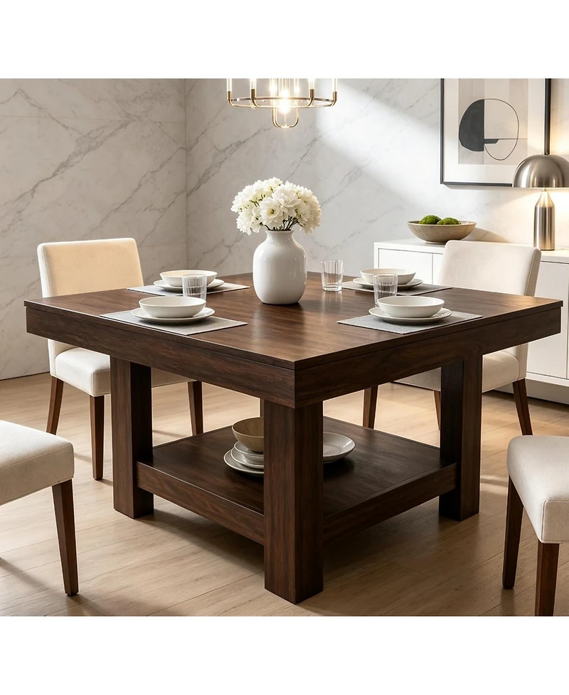 homfan 47.2 Inch Square Dining Table 2 Tier Storage Shelf, Waterproof Dining Table with Anti Wobble Triangle Legs, Seats 4 to 6