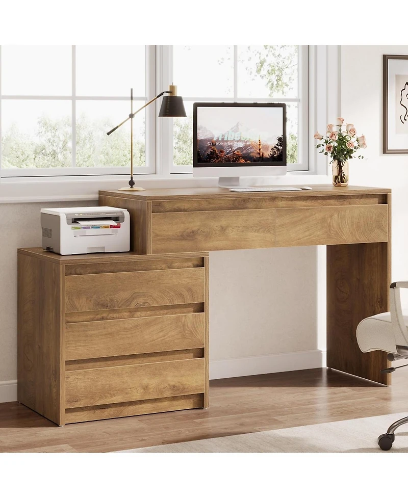 Tribesigns Computer Desk with 5 Drawers, Executive Home Office Desk, Study Writing Workstation