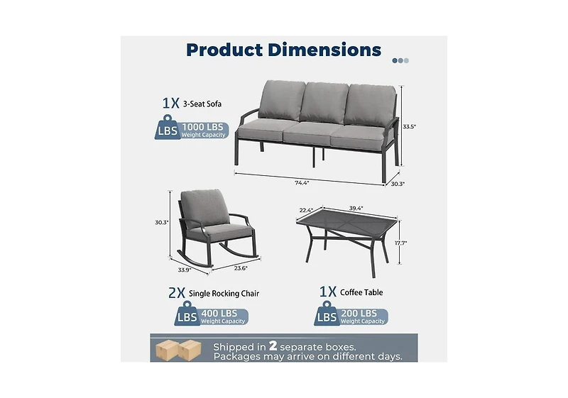 Aecojoy 4-Piece Outdoor Patio Furniture Set with Rocking Chair, Metal Conversation Bistro