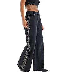Nasty Gal Women's Denim Diamonte Tassel Straight Leg Jeans