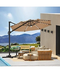 homfan 10Feet Solar Led Cantilever Patio Umbrella, 360degree(s) Rotation, Adjustable Tilt, Cross Base and Uv Fabric, for Patio, Pool And Garden