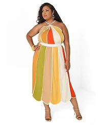 Ashley Stewart Women's Plus Striped Paneled Midi Skirt
