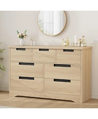 gaomon 7-Drawer Modern Oak Dresser Bedroom Storage Cabinet with Embedded Handles, Chest for Living Room, Nursery, Natural Oak