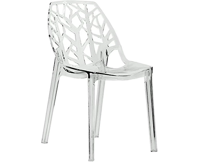 LeisureMod Cornelia Stackable Dining Chair Set of 2 Spring Cut-Out Tree Design Acrylic Accent Side for Kitchen, Living Room, and Area
