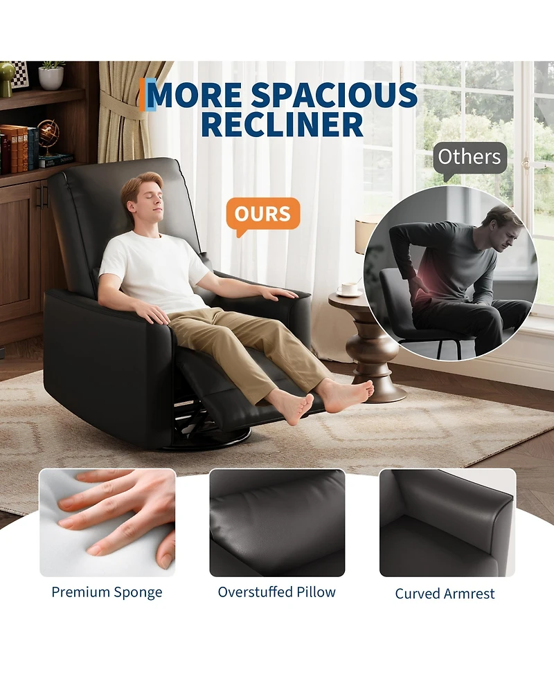 homfan Manual Swivel Rocking Recliner Chair – High Backrest, Padded Armrests, Lumbar Support, Ergonomic Single Sofa for Living Room, Nursery, or Home