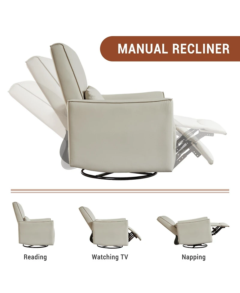 homfan Manual Swivel Rocking Recliner Chair – High Backrest, Padded Armrests, Lumbar Support, Ergonomic Single Sofa for Living Room, Nursery, or Home