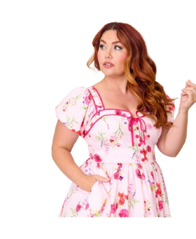 Unique Vintage Plus 1940s Sweetheart Button Front Swing Dress