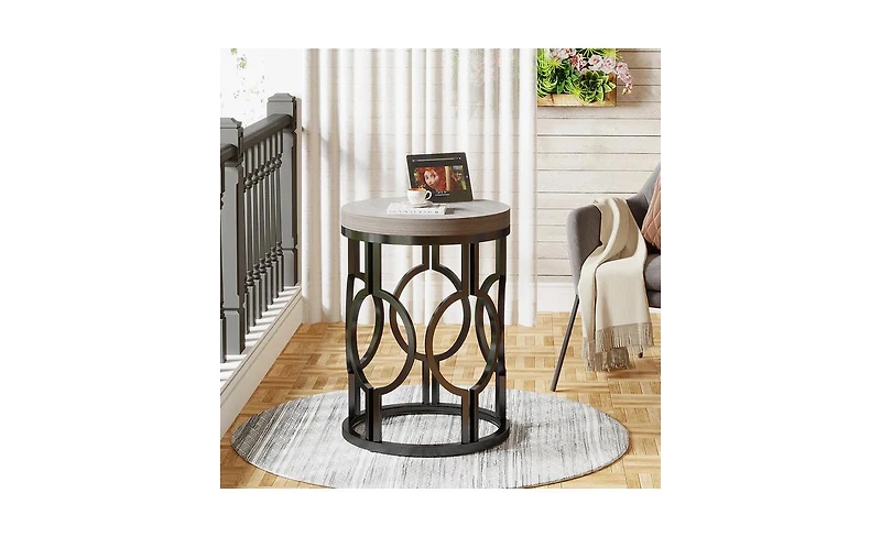 Slickblue Small Round End Table with Industrial Metal Frame.