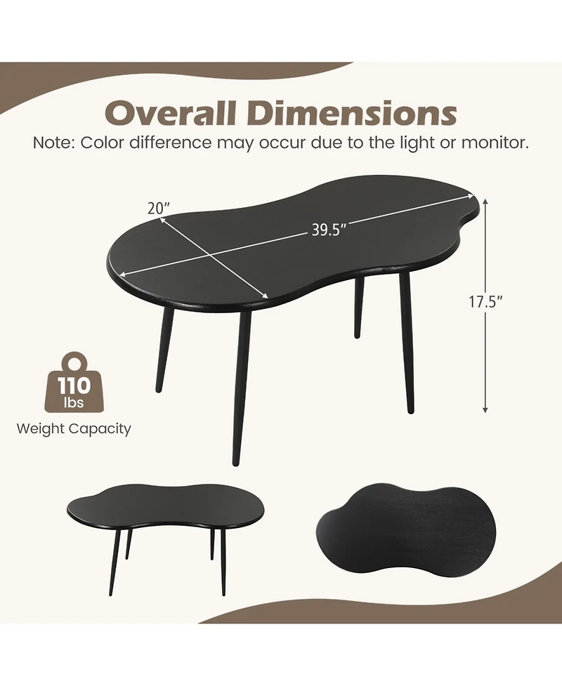 Slickblue Modern Cloud-Shaped Center Table with Sturdy Metal Frame Design