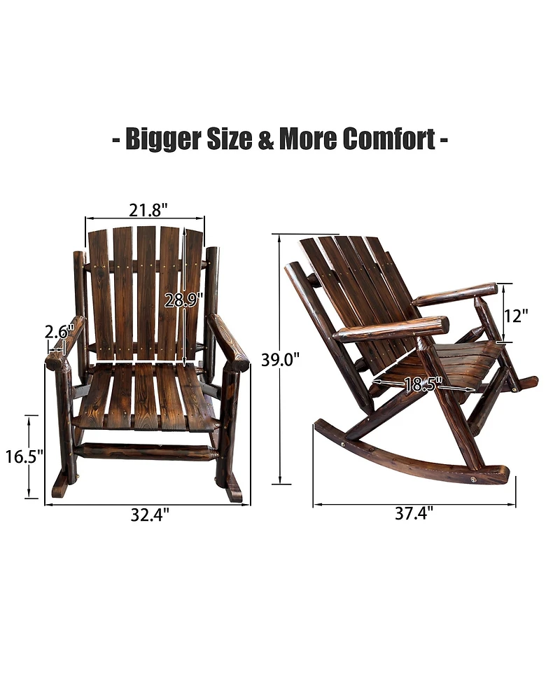 2 Piece Hips All-Weather Outdoor Glider Chair, Single Patio Rocker with Removable Cup Holders