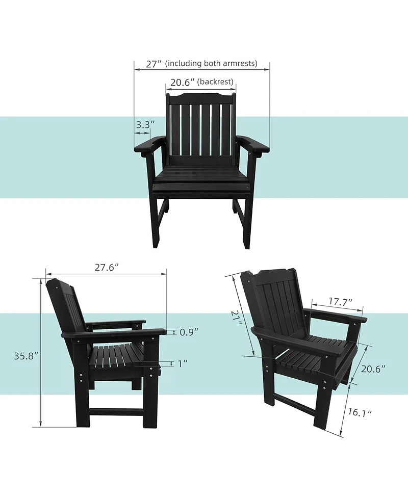 Hdpe All-Weather Outdoor Patio Dining Chair, Heavy-Duty Garden Backyard Armchair with Stainless Steel Hardware