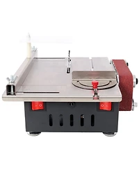 Mini Table Saw Belt Sander, Stainless Steel Top, 4 Blades,10 Sanding Belts,7 Gear 0-90 Adjustable Angle,Diy Cutting Tool for Wood Pcb Acrylic Plastic