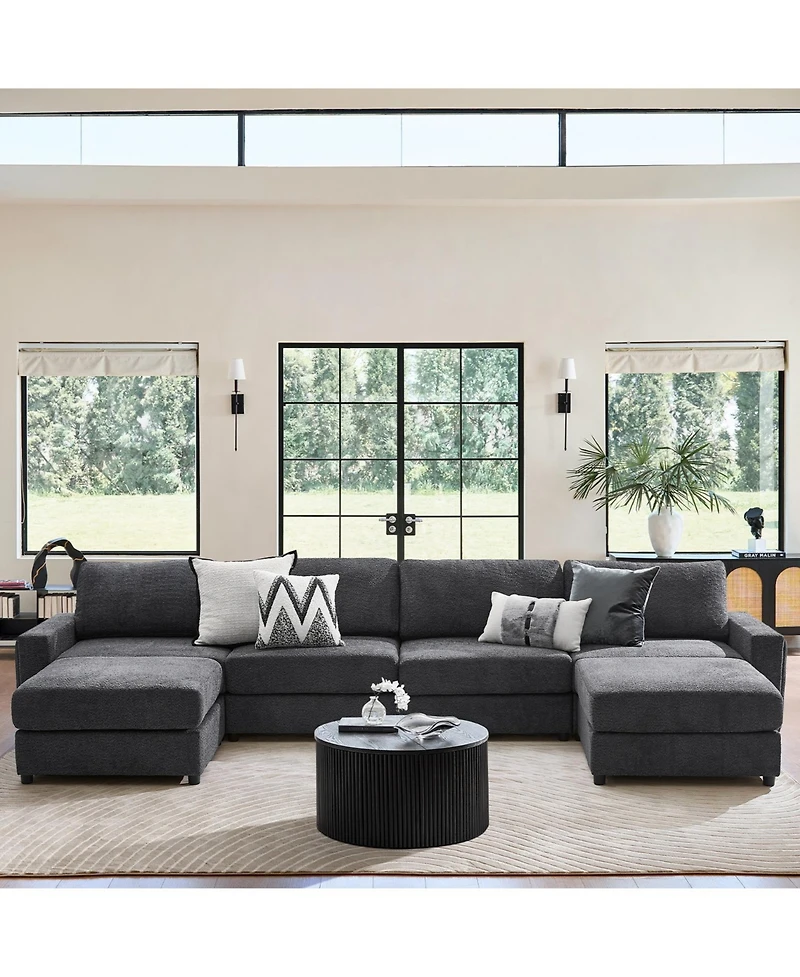 Hulala Home Grandon 162" Modern Modular Sectional Sofa with Two Ottomans