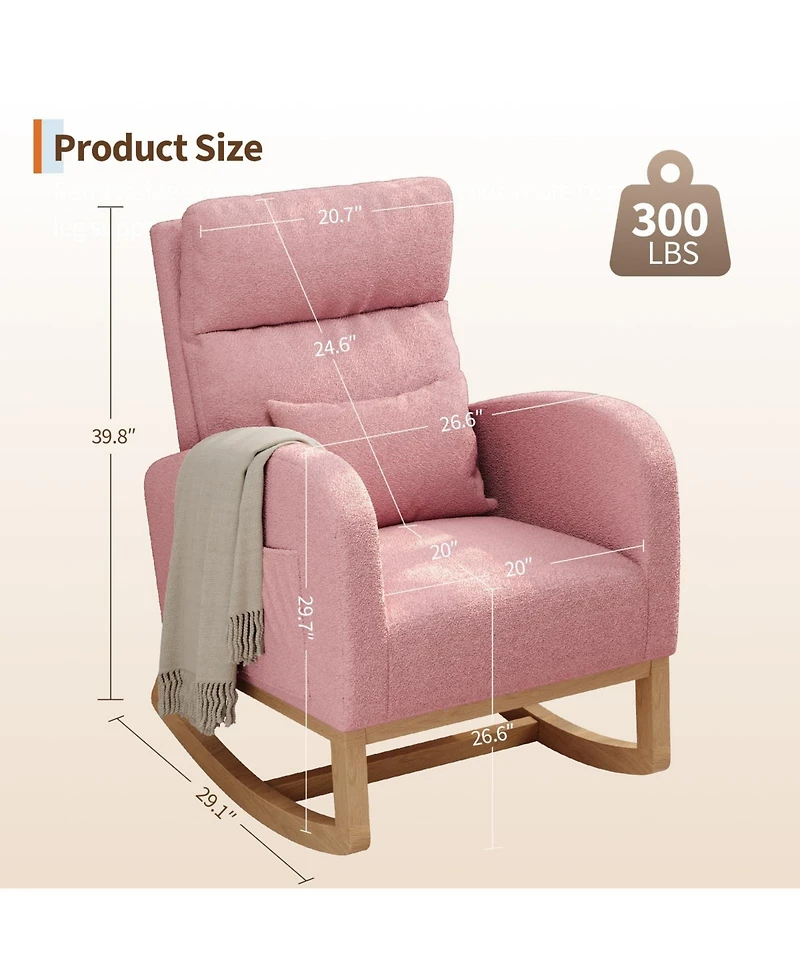 homfan Modern Rocking Recliner Chair for Living Room, Bedroom - Adjustable Glider with Armrest Pocket and Pillow - Pu Leather or Sherpa Upholstered