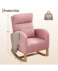 homfan Modern Rocking Recliner Chair for Living Room, Bedroom - Adjustable Glider with Armrest Pocket and Pillow - Pu Leather or Sherpa Upholstered
