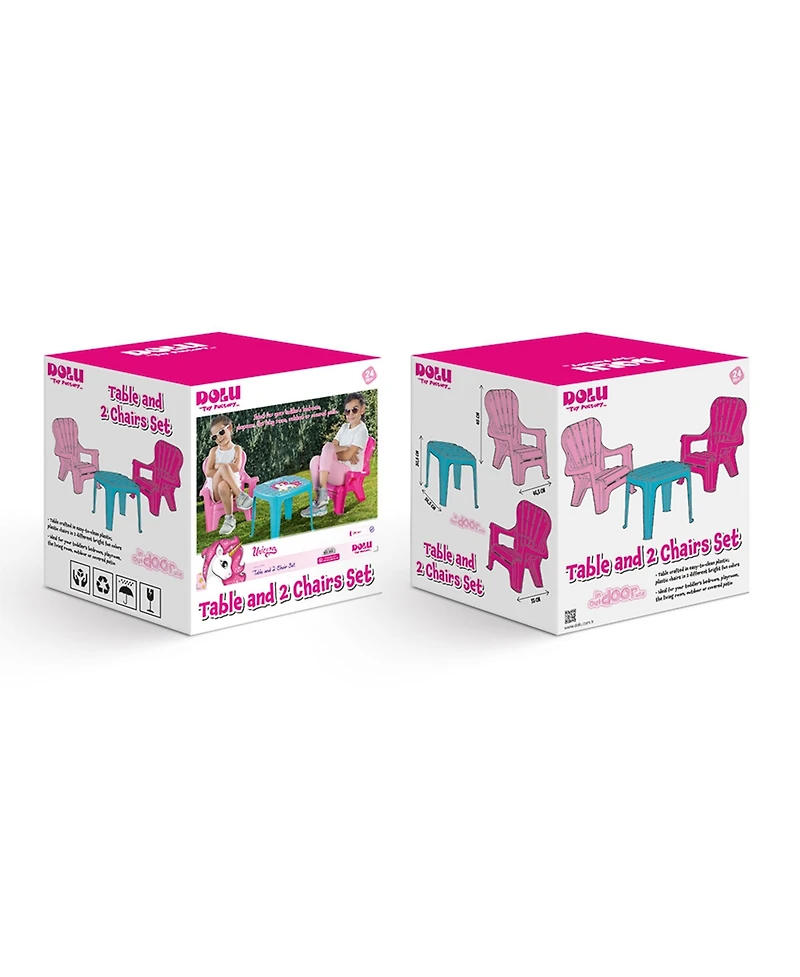Dolu Unicorn Themed Table and Chairs Set, Plastic Play Desk Furniture for Kids