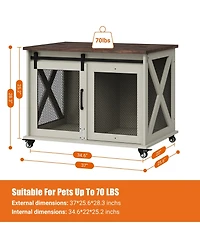homfan Barn Door Dog Cage with Wheels, Furniture-Style Pet Crate on Casters for Medium Dogs Living Room Home