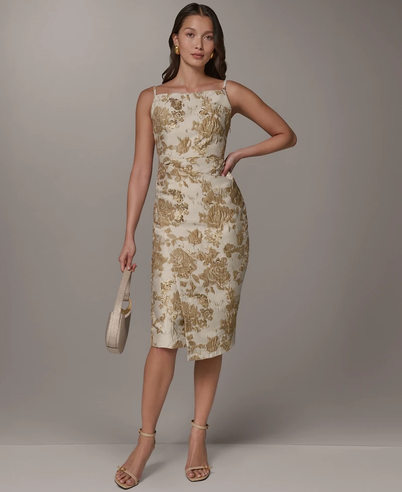 Donna Karan New York Women's Sleeveless Jacquard Square Neck Midi Sheath Dress