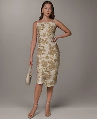 Donna Karan New York Women's Sleeveless Jacquard Square Neck Midi Sheath Dress