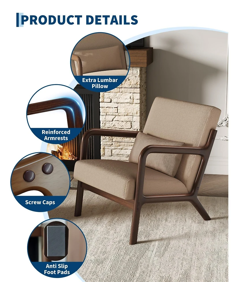 gaomon 2-piece corduroy accent chairs with mid-century design, sturdy wood frame, lumbar pillow, and comfy seating for living room or bedroom.