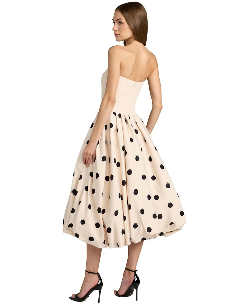 Mac Duggal Women's Strapless Polka Dot Crepe Bubble Skirt Midi Dress