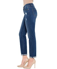 Indigo Poppy Women's Two Button Tummy Tuck High Rise Roll Cuff Skinny