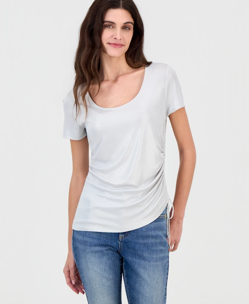 I.n.c. International Concepts Women's Short-Sleeve Metallic Side Cinched T-Shirt, Macy's Exclusive