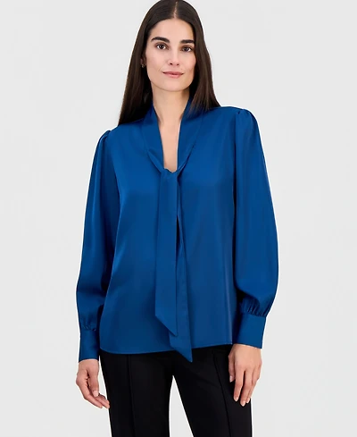 T Tahari Women's Tie-Neck Long-Sleeve Blouse