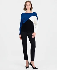 T Tahari Women's Colorblock Ribbed-Knit Crewneck Pullover