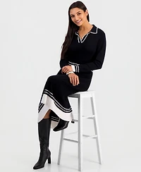T Tahari Women's Color-Blocked Polo-Collar Midi Dress
