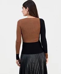 T Tahari Women's Color-Blocked Ribbed Crewneck Sweater