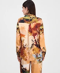 T Tahari Women's Printed Long-Sleeve Button-Down Blouse