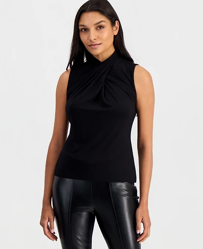 T Tahari Women's Asymmetric Draped-Neck Sleeveless Top