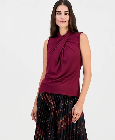 T Tahari Women's Asymmetric Draped-Neck Sleeveless Top