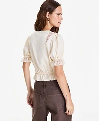 And Now This Women's Satin Puff-Sleeve V-Neck Top, Macy's Exclusive