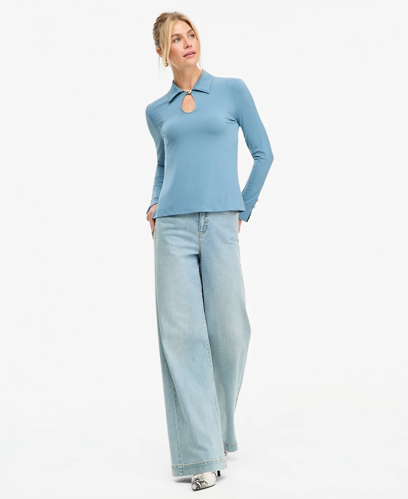 I.n.c. International Concepts Women's Long-Sleeve Collared Keyhole Blouse, Macy's Exclusive