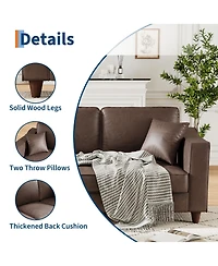 homfan 85 Inches 3-Seater Sofa with 2 Throw Pillows, Faux Leather Couch, Back Cushion, Support Feet for Living Room