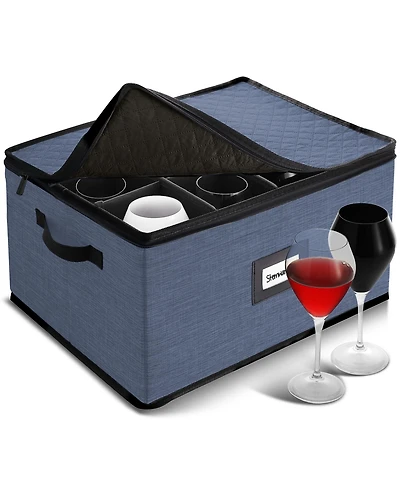 Wine Glass Storage Box with Dividers, Quilted and Stackable Stemware Storage Cases