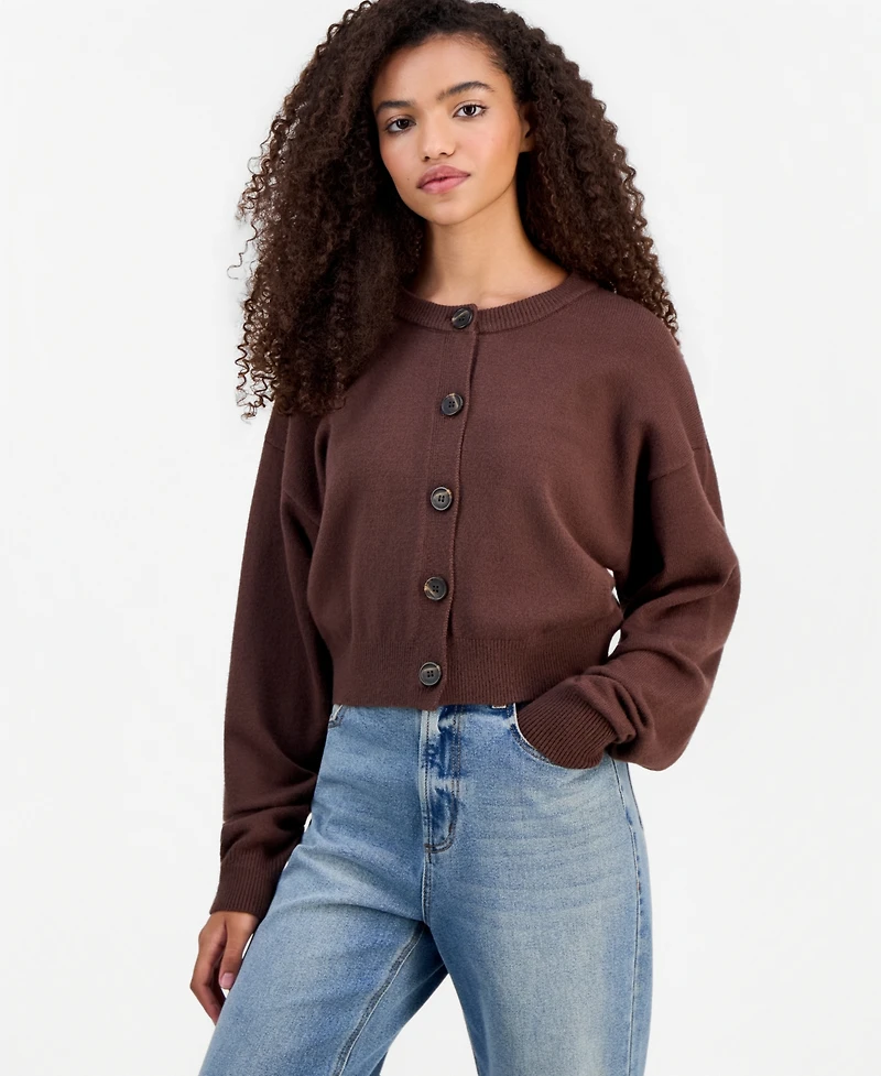 Pink Rose Juniors' Crewneck Cropped Cardigan