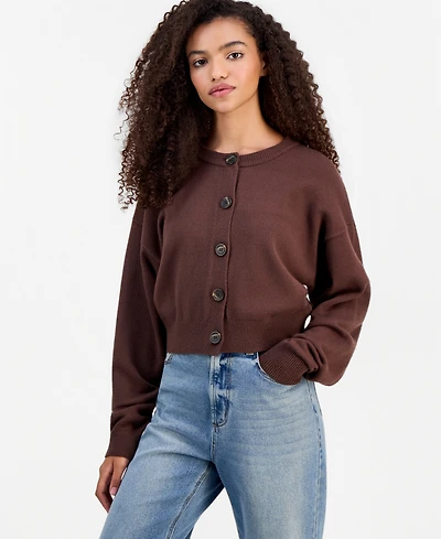Pink Rose Juniors' Crewneck Cropped Cardigan