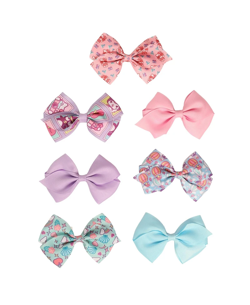 Hello Kitty and Friends Bows for Hair 7-Piece Set Official License, Sanrio Hair Accessories with Kuromi and Badtz-Maru