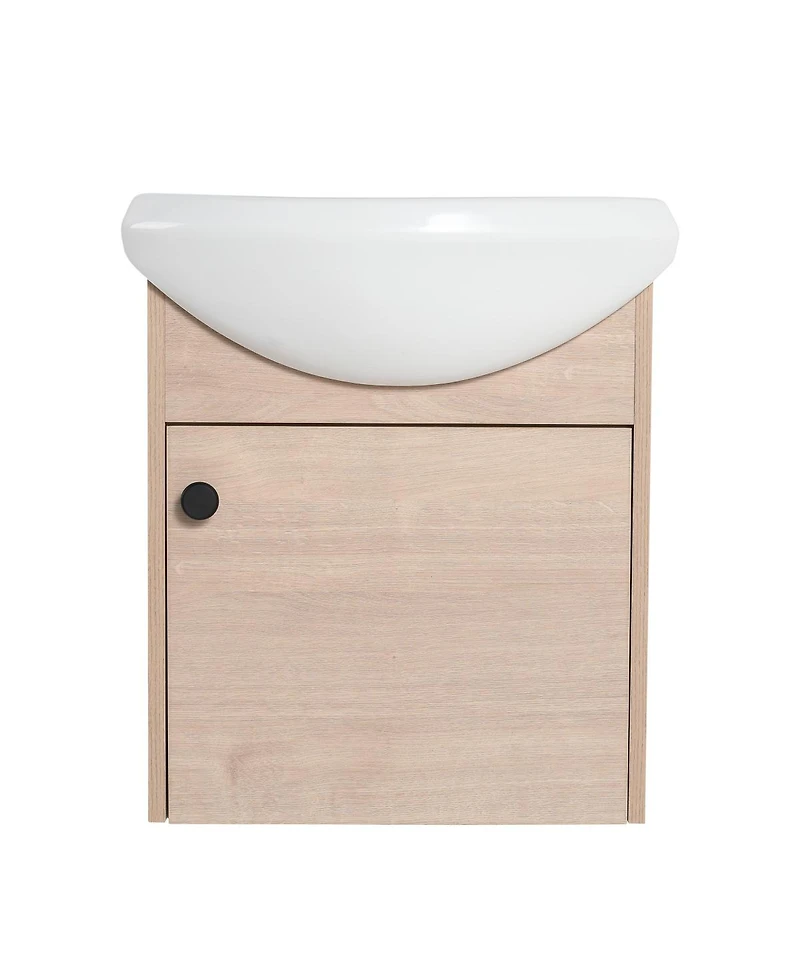 Sillysis 18 Inch Floating Bathroom Vanity with Ceramic Sink, Soft Close Door, Modern Plywood Cabinet for Small Spaces